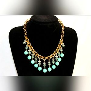 NEW BANANA REPUBLIC GOLD STAINLESS STEAL TEAL 50 BEADED CHAINED NECKLACE